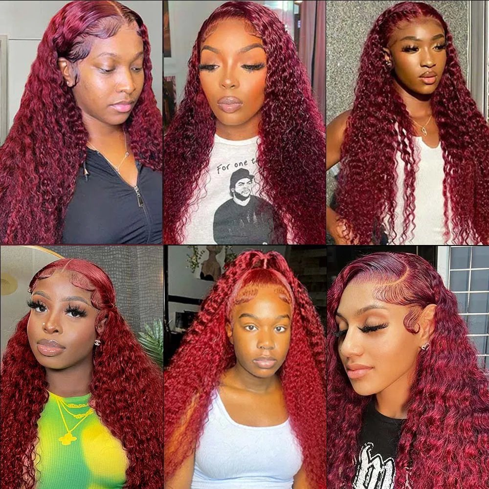 Deep Wave 13x4 Glueless Lace Front Wig 99J Burgundy Curly 7x5 Preplucked Red Color Human Hair Wigs Ready To Wear Pre Cut No Glue
