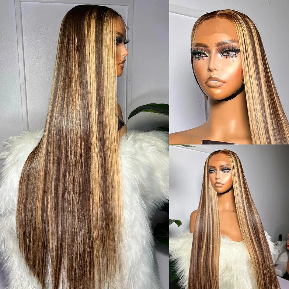 30 36Inch Bone Straight Ombre HD Colored 13x4 Lace Front Wig Brazilian 4/27 13x6 Highlight Human Hair Lace Frontal Wig For Women