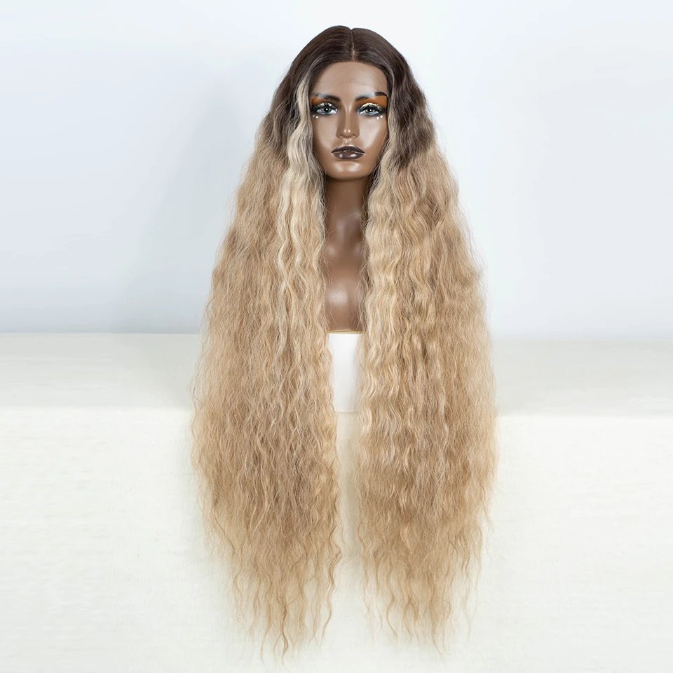 Synthetic Lace Front Wigs For Black Women 40 Inch Long Curly Lace Wigs Ombre Blonde Highlight White Cosplay Wig Synthetic Lace Front Wigs For Black Women 40 Inch Long Curly Lace Wigs Ombre Blonde Highlight White Cosplay Wig