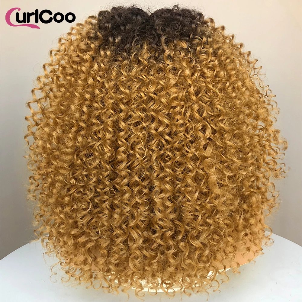 CurlyCoo Synthetic Curly Lace Front Wigs For Black Women Short Kinky Curly Bob Wig Ombre Natural Water Wave Cosplay Wig CurlyCoo Synthetic Curly Lace Front Wigs For Black Women Short Kinky Curly Bob Wig Ombre Natural Water Wave Cosplay Wig