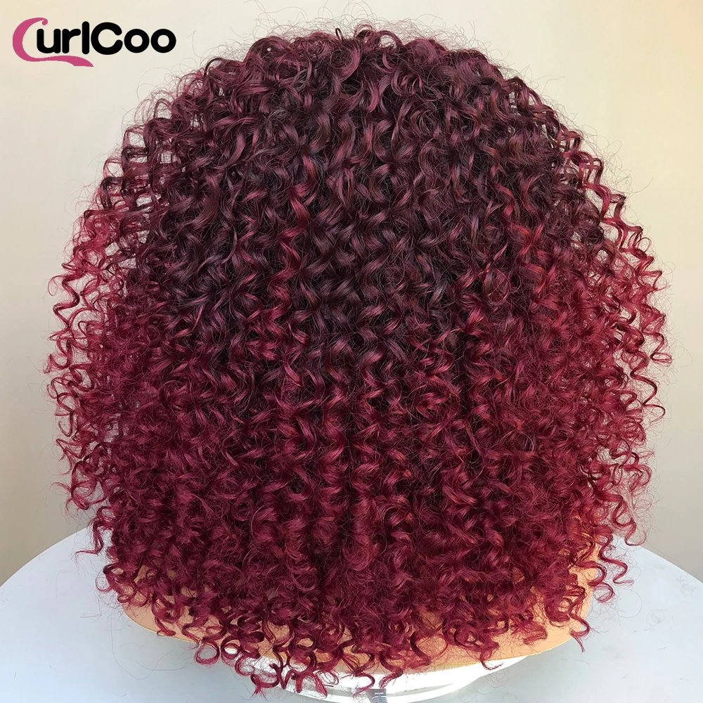 CurlyCoo Synthetic Curly Lace Front Wigs For Black Women Short Kinky Curly Bob Wig Ombre Natural Water Wave Cosplay Wig CurlyCoo Synthetic Curly Lace Front Wigs For Black Women Short Kinky Curly Bob Wig Ombre Natural Water Wave Cosplay Wig