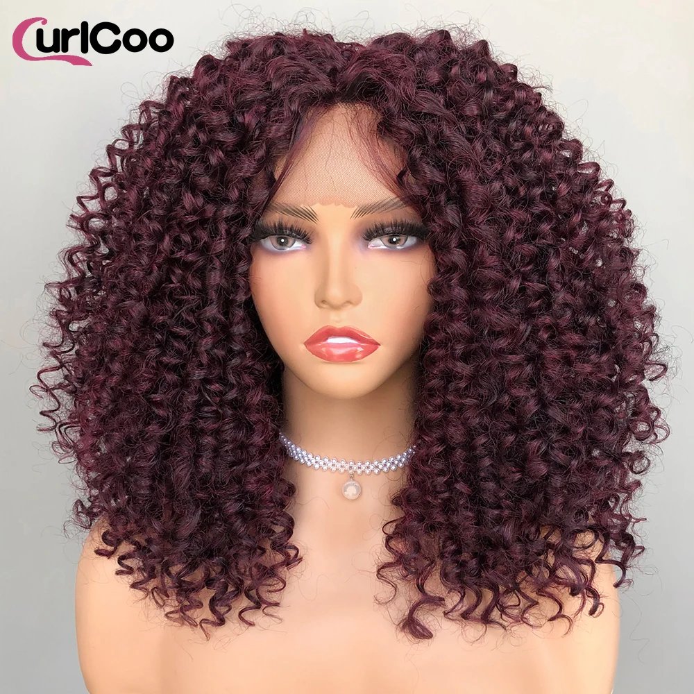 CurlyCoo Synthetic Curly Lace Front Wigs For Black Women Short Kinky Curly Bob Wig Ombre Natural Water Wave Cosplay Wig CurlyCoo Synthetic Curly Lace Front Wigs For Black Women Short Kinky Curly Bob Wig Ombre Natural Water Wave Cosplay Wig