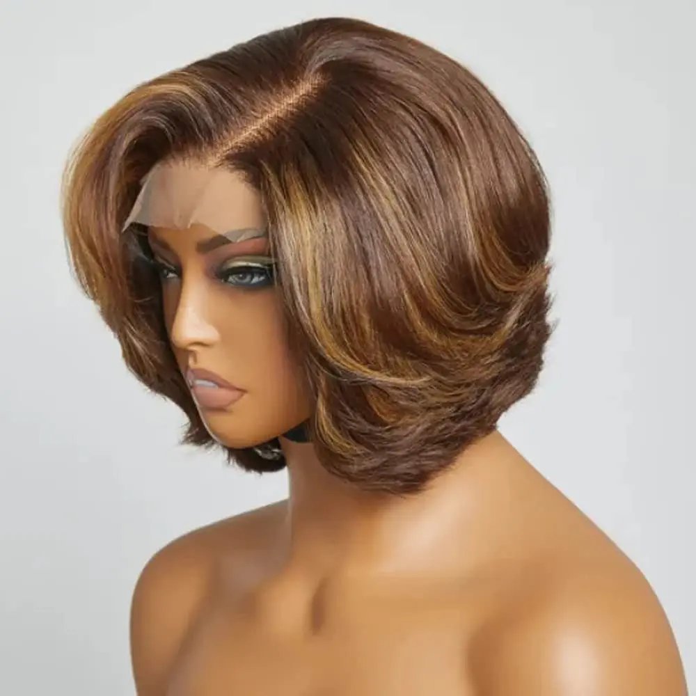 4/27 Highlight 4x4 Body Wave Glueless Closure 100%Human Hair Frontal Wigs Ombre Brown Mix Blonde Water Wave C Part Short Bob Wig 4/27 Highlight 4x4 Body Wave Glueless Closure 100%Human Hair Frontal Wigs Ombre Brown Mix Blonde Water Wave C Part Short Bob Wig