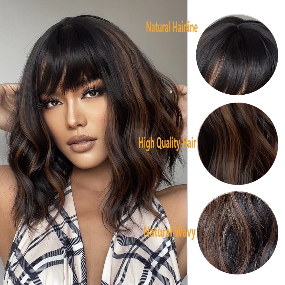 EASIHAIR Ombre Blonde Short Wavy Cosplay Lolita Wigs with Bangs Light Platinum Bob Synthetic Hair Wigs for Women Heat Resistant