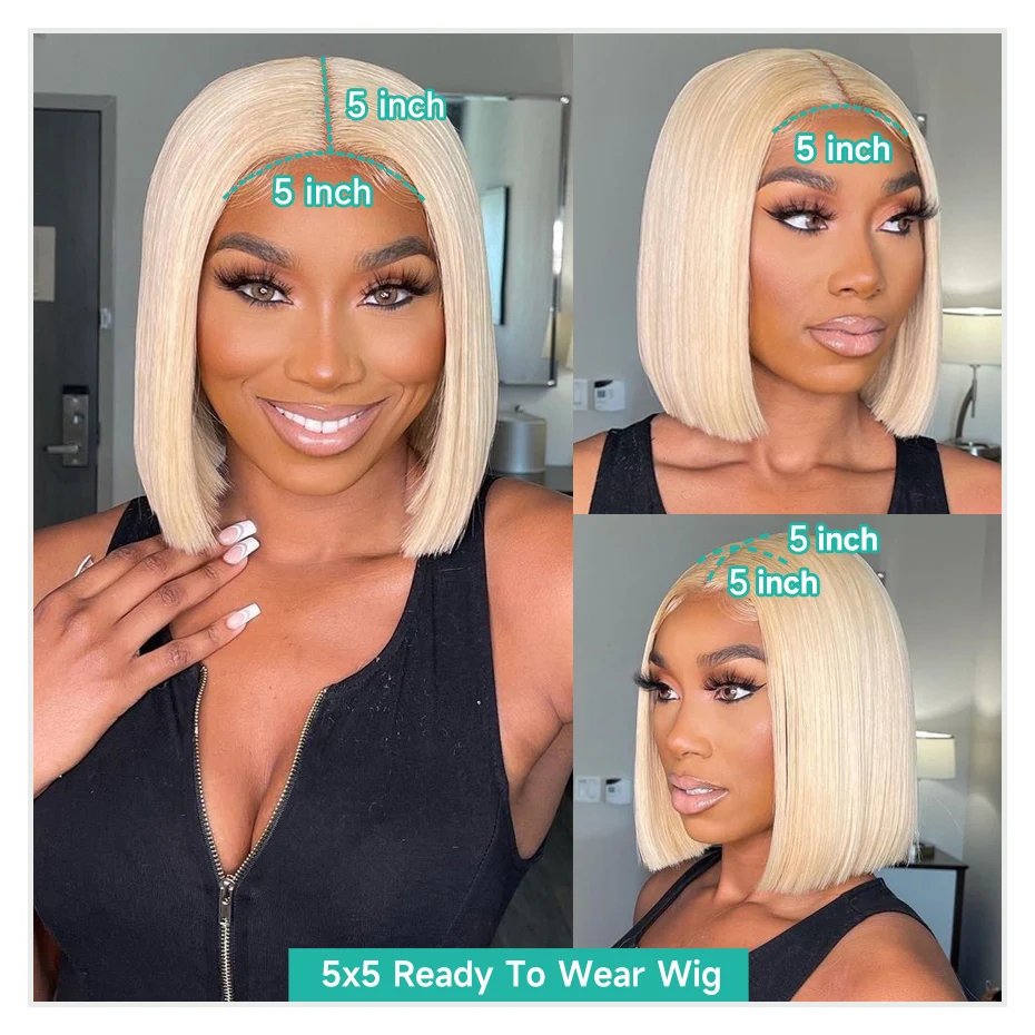 5x5 13x4 13x6 613 Blonde Bob Hair Wig Human Hair Lace Frontal Wig Brazilian Straight Bob Wig Lace Front Human Hair Wig for Women