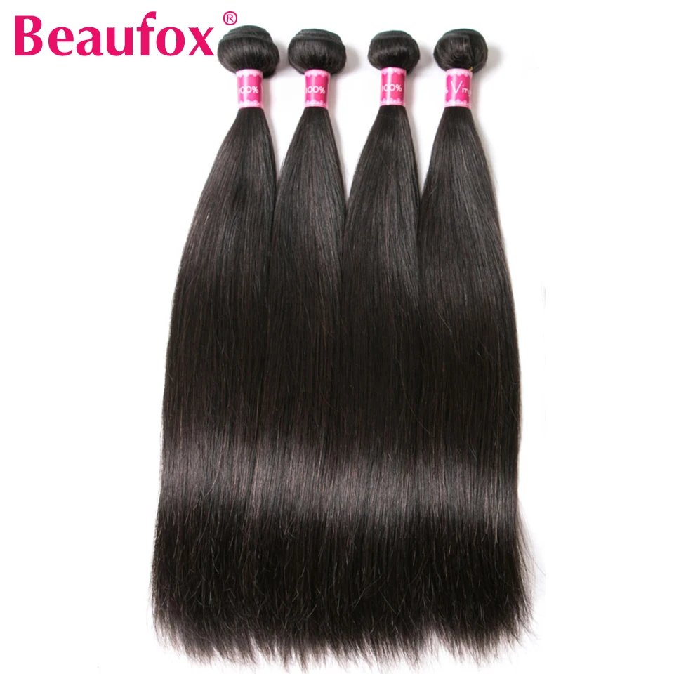 Beaufox Peruvian Hair Bundles Straight Human Hair Weave Bundles Remy Hair Extension Natural Black 1/3/4 Pcs 8-30 Inches
