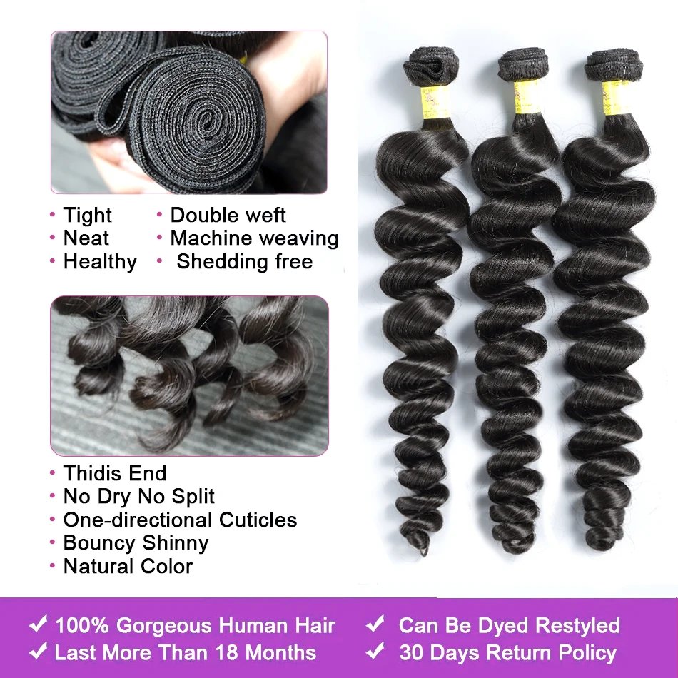 Loose Wave 30 34 Inch Indian Raw Virgin Unprocessed 100% Human Hair Water Curly Extensions 3 4 Bundles Deals Weft Wholesale