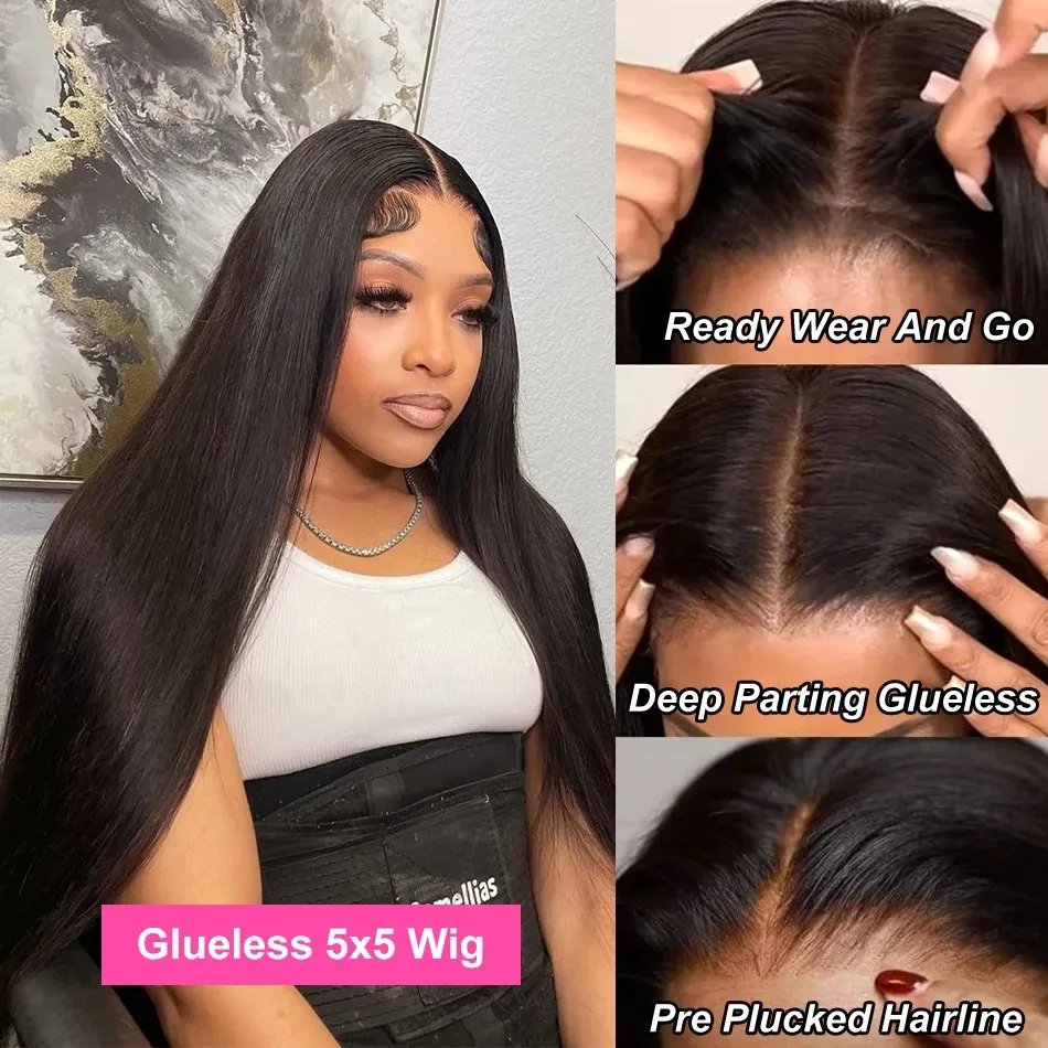 Wear Easy Go Wig Human Hair Ready To Wear Pre plucked Straight Human Hair Wigs 5x5 Lace Closure Pre Cut 13x4 Lace Front Wigs
