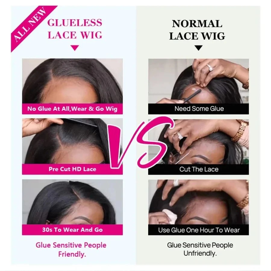 Wear Easy Go Wig Human Hair Ready To Wear Pre plucked Straight Human Hair Wigs 5x5 Lace Closure Pre Cut 13x4 Lace Front Wigs