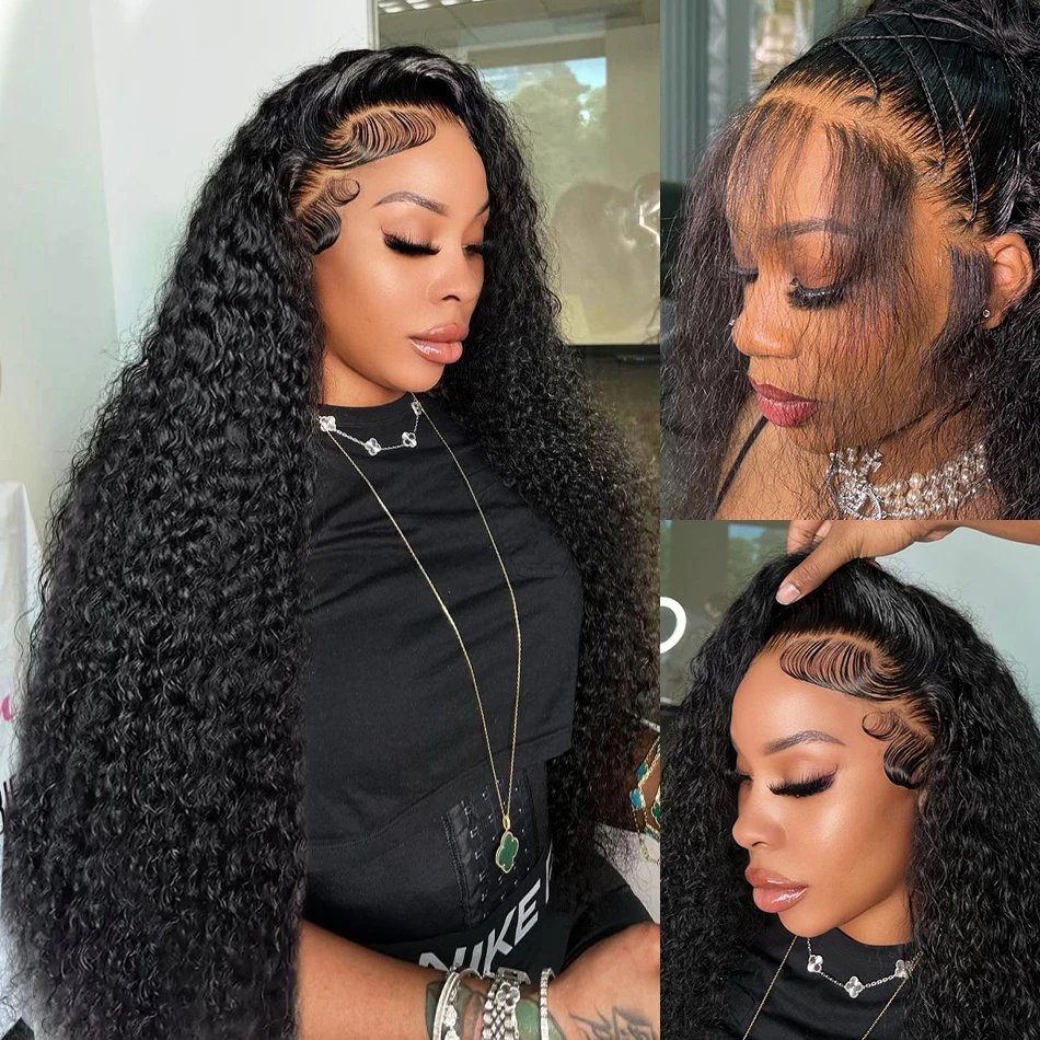Rosabeauty 250 Density HD 13X6 360 Full Transparent Deep Water Wave Curly Lace Frontal Wigs 30 40 Inch 13X4 Front Human Hair Wig