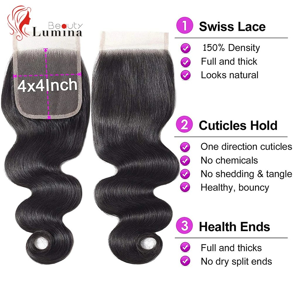 13x4 Lace Frontal 4X4 Body Wave Lace Frontal Closure 4x4 Brazilian Remy Hair Pre Plucked 100% Human Hair Lace Frontal 13x4