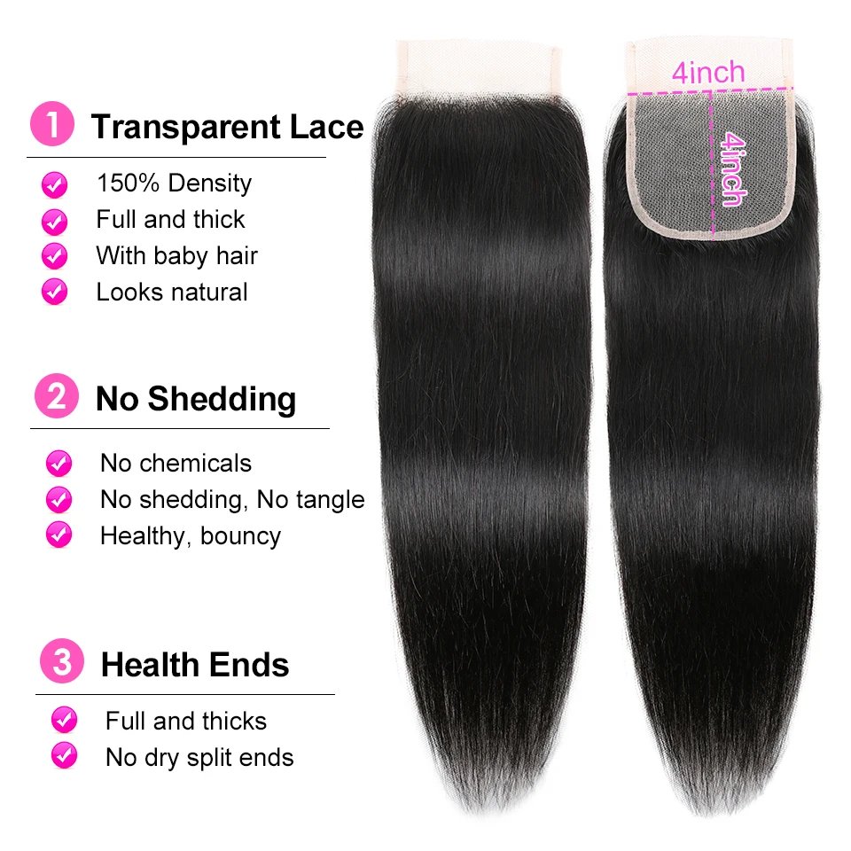 13x4 HD Lace Closure Straight Frontal 100% Human Hair Straight 13x4 Lace Frontal Lace Only Natural Color Remy Hair 4x4 Closure