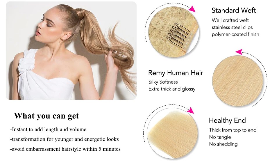 Real Beauty Ponytail Human Hair Wrap Around Horsetail Straight Brazilian100% Remy Human Hair Ponytail Extensions 60/100/120/150g