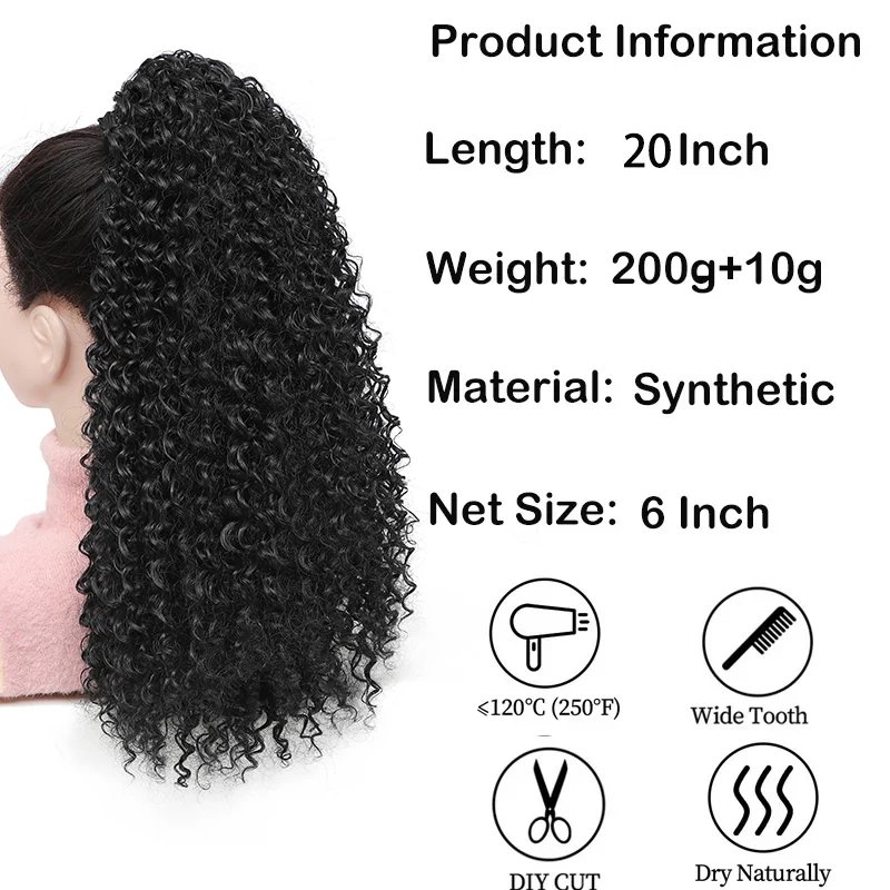 Long Fluffy Curly Hair Ponytail for Women Synthetic Kinky Curly Ponytail Hair Extensions 20 Inch Afro Curly Hairpieces Fake Tail Long Fluffy Curly Hair Ponytail for Women Synthetic Kinky Curly Ponytail Hair Extensions 20 Inch Afro Curly Hairpieces Fake Tail