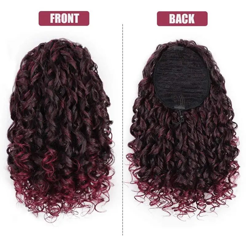 14'' Kinky Curly Ponytail Hair for Women Short Fluffy Curly Drawstring Ponytail Natural Synthetic Afro Curly Fake Tail Hairpiece
