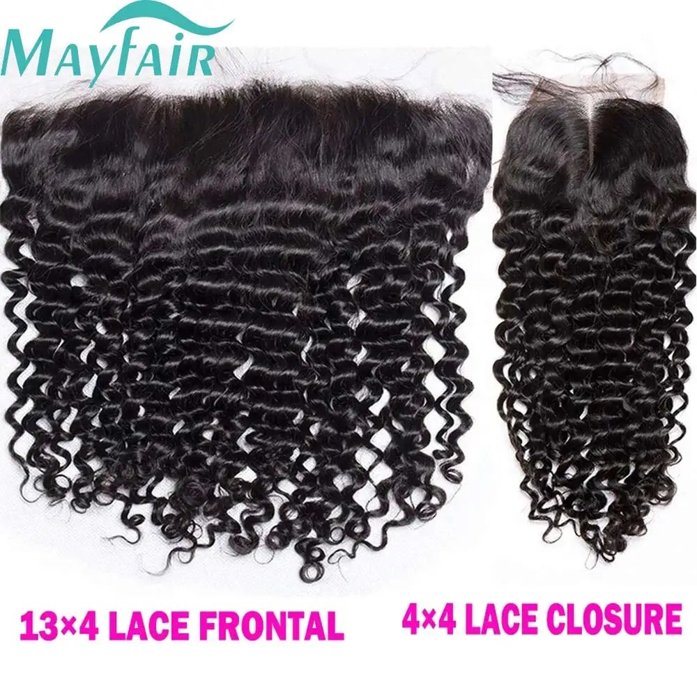 12A Lace HD Transparent Frontal 13x4 Water Wave 4X4 Closure Human Hair Brazilian Loose Closure Deep Water Kinky Curly Straight