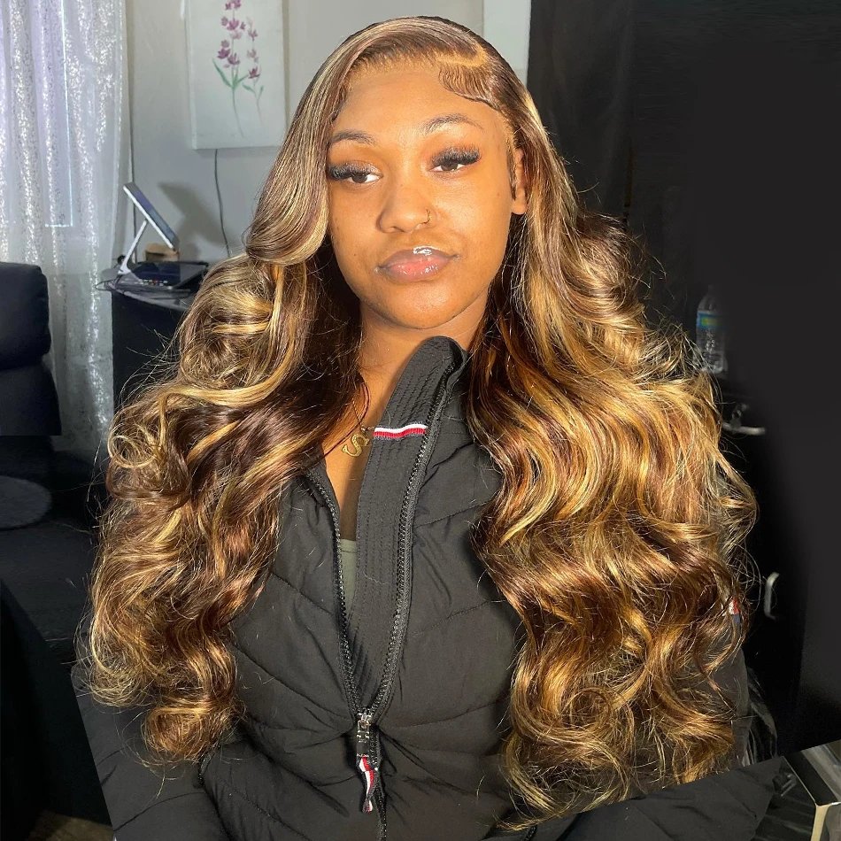 30 36 Inch Body Wave 13x4 Ombre Highlight HD Lace Frontal Wigs 13x6 4/27 Colored Wigs Lace Front Human Hair Wigs Transparent