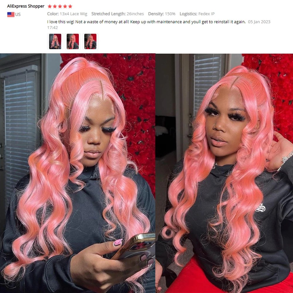 13x4 Body Wave Light Pink Lace Front Wig Human Hair Wigs Colored Wig Transparent 13x6 Hd Lace Frontal Wigs For Women 180 Density