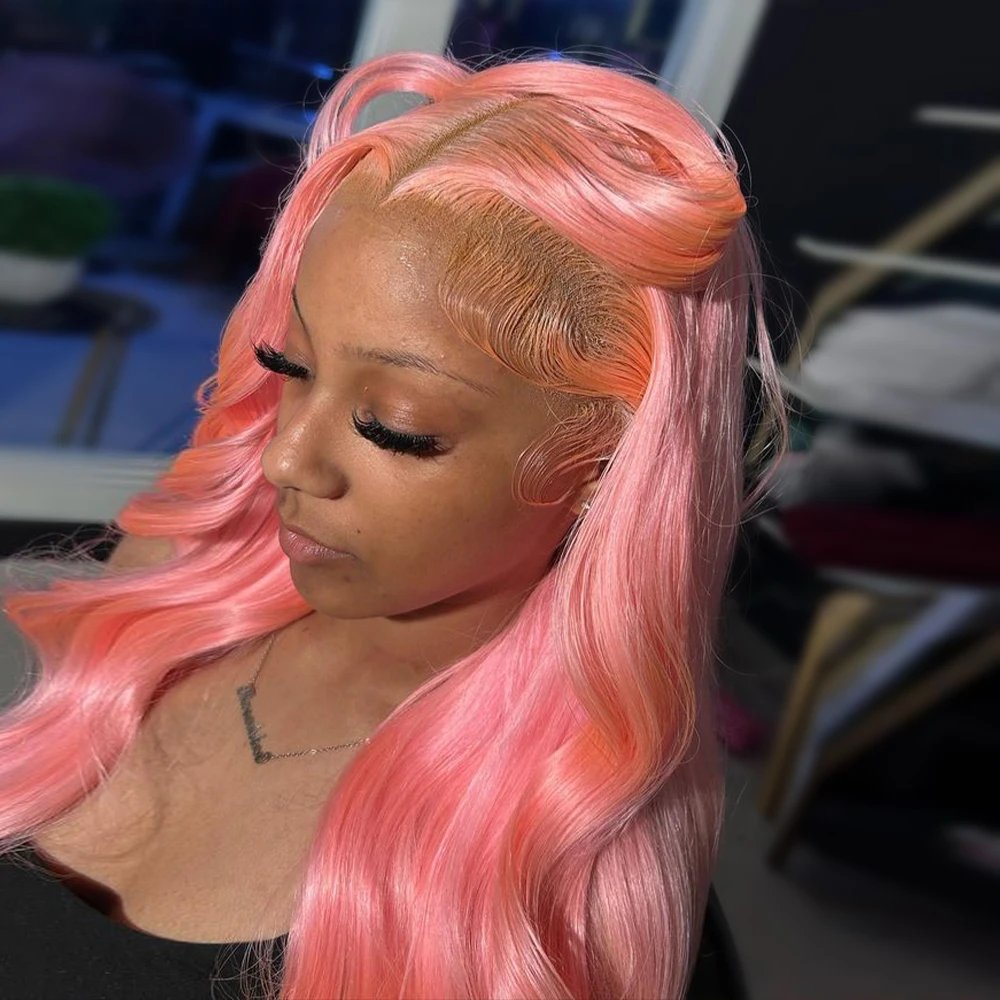 13x4 Body Wave Light Pink Lace Front Wig Human Hair Wigs Colored Wig Transparent 13x6 Hd Lace Frontal Wigs For Women 180 Density