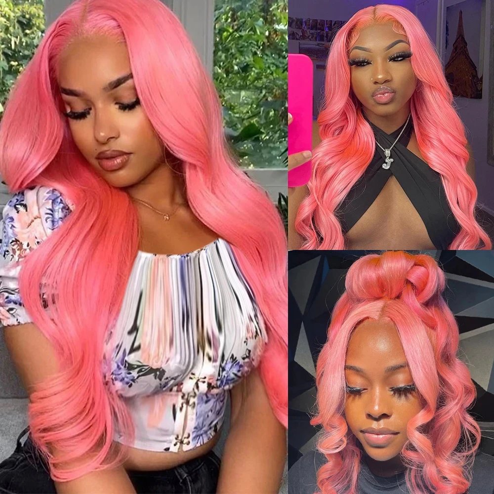 13x4 Body Wave Light Pink Lace Front Wig Human Hair Wigs Colored Wig Transparent 13x6 Hd Lace Frontal Wigs For Women 180 Density