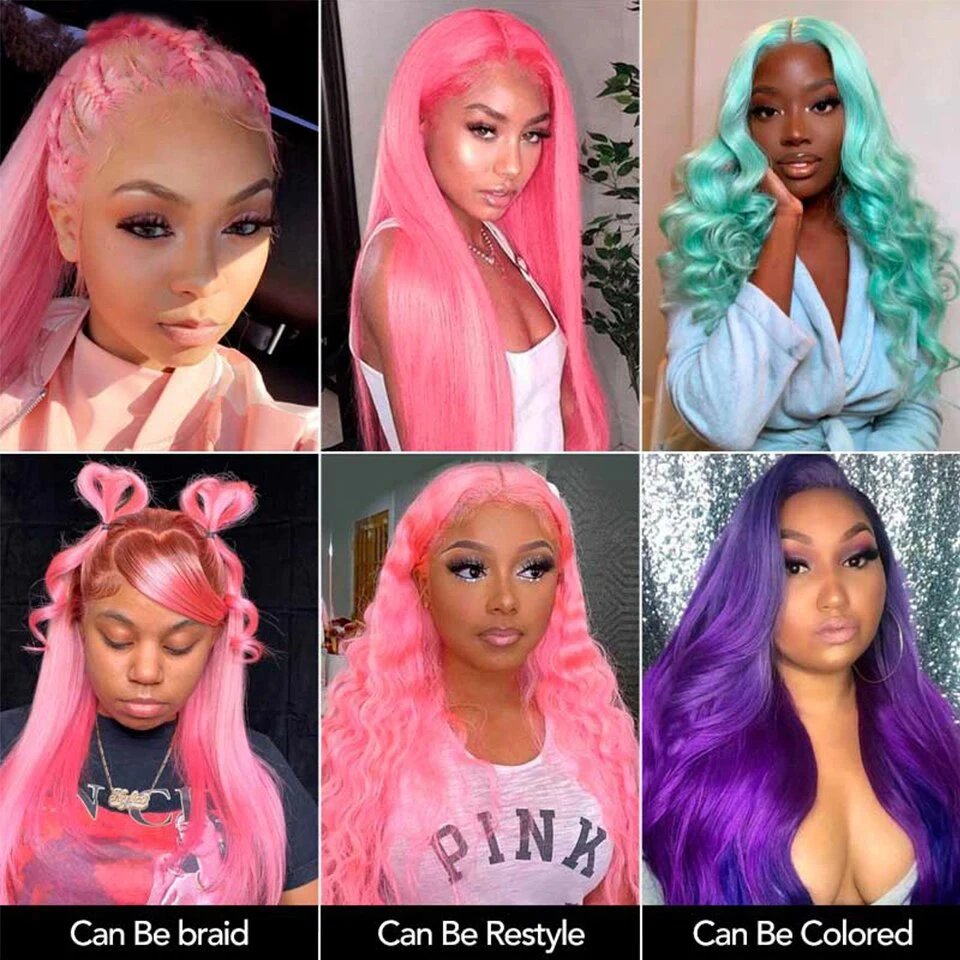 13x4 Body Wave Light Pink Lace Front Wig Human Hair Wigs Colored Wig Transparent 13x6 Hd Lace Frontal Wigs For Women 180 Density