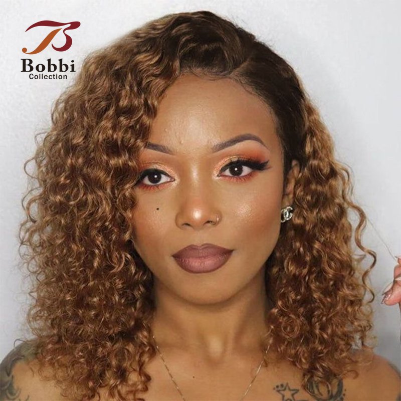 13x4 Lace Front Wig Jerry Curly Human Hair Wigs For Women Ombre 1B 30 Ginger Brown Pre plucked Transparent Lace Closure Bobbi