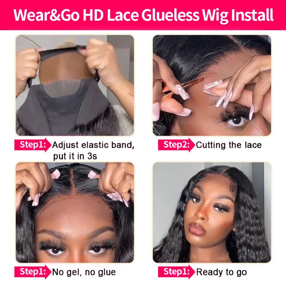 Water Wave Glueless Wig Human Hair Deep Wave 13x4 Lace Frontal Human Hair Wigs Ready to Wear PrePlucked PreCut Lace 4x4 Lace Wig