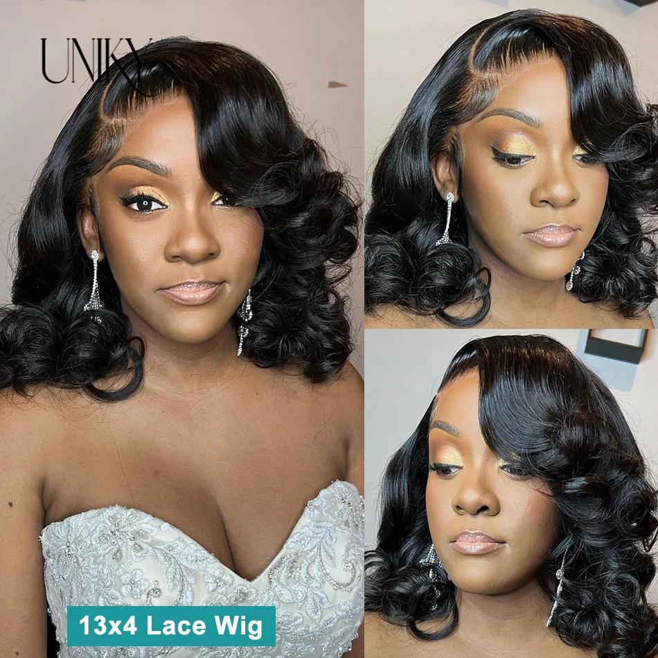 Body Wave 4x4 Transparent Lace Front Bob Wig 13x4 Human Hair Wigs 180 Short LooseBody Wave TPart Lace Frontal Bob Wigs For Women