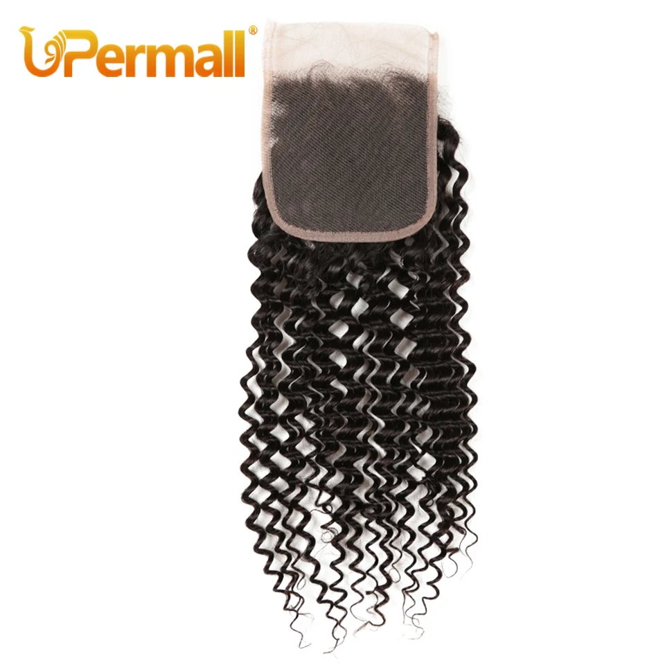 Upermall Kinky Curly 4x4 Lace Closure Pre Plucked Swiss HD Transparent 13x4 Frontal Free Part Natural Black 100% Remy Human Hair