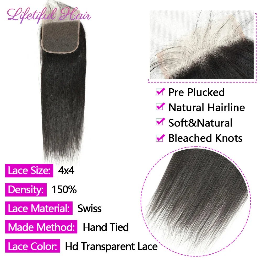 22 24 26 Inch Straight 13x4 Lace Frontal Only Brazilian 100% Human Hair Pre plucked 4x4/5x5/6x6 Transparent Swiss Lace Closure