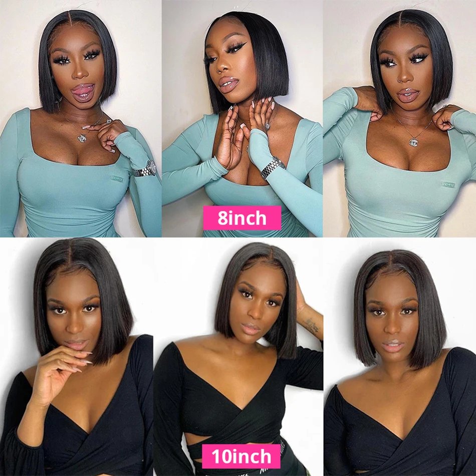 Short Bob Wig Human Hair 13x4 Frontal Lace Wig Pre Plucked With Baby Hair Straight Bob Wigs Women 180% Density Natural Black Wig