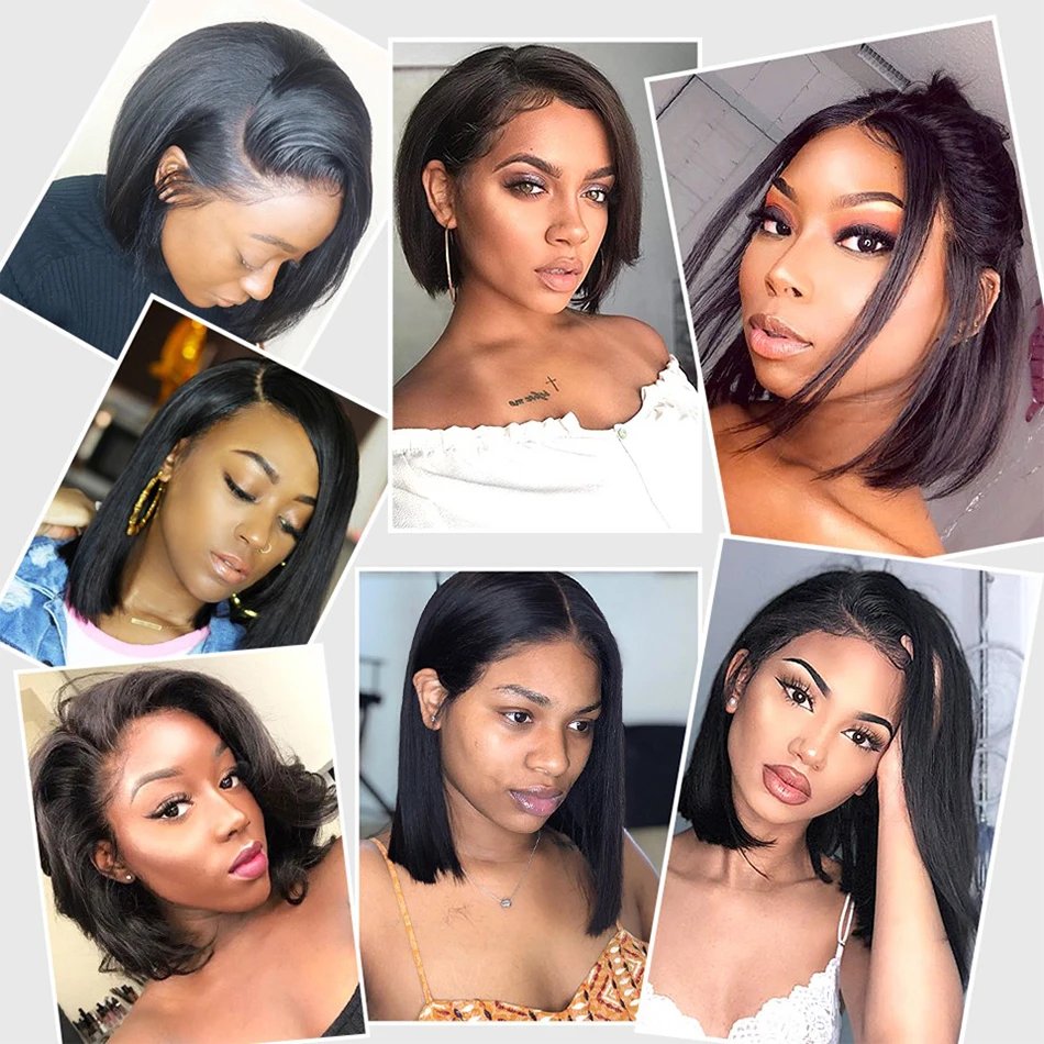 Short Bob Wig Human Hair 13x4 Frontal Lace Wig Pre Plucked With Baby Hair Straight Bob Wigs Women 180% Density Natural Black Wig