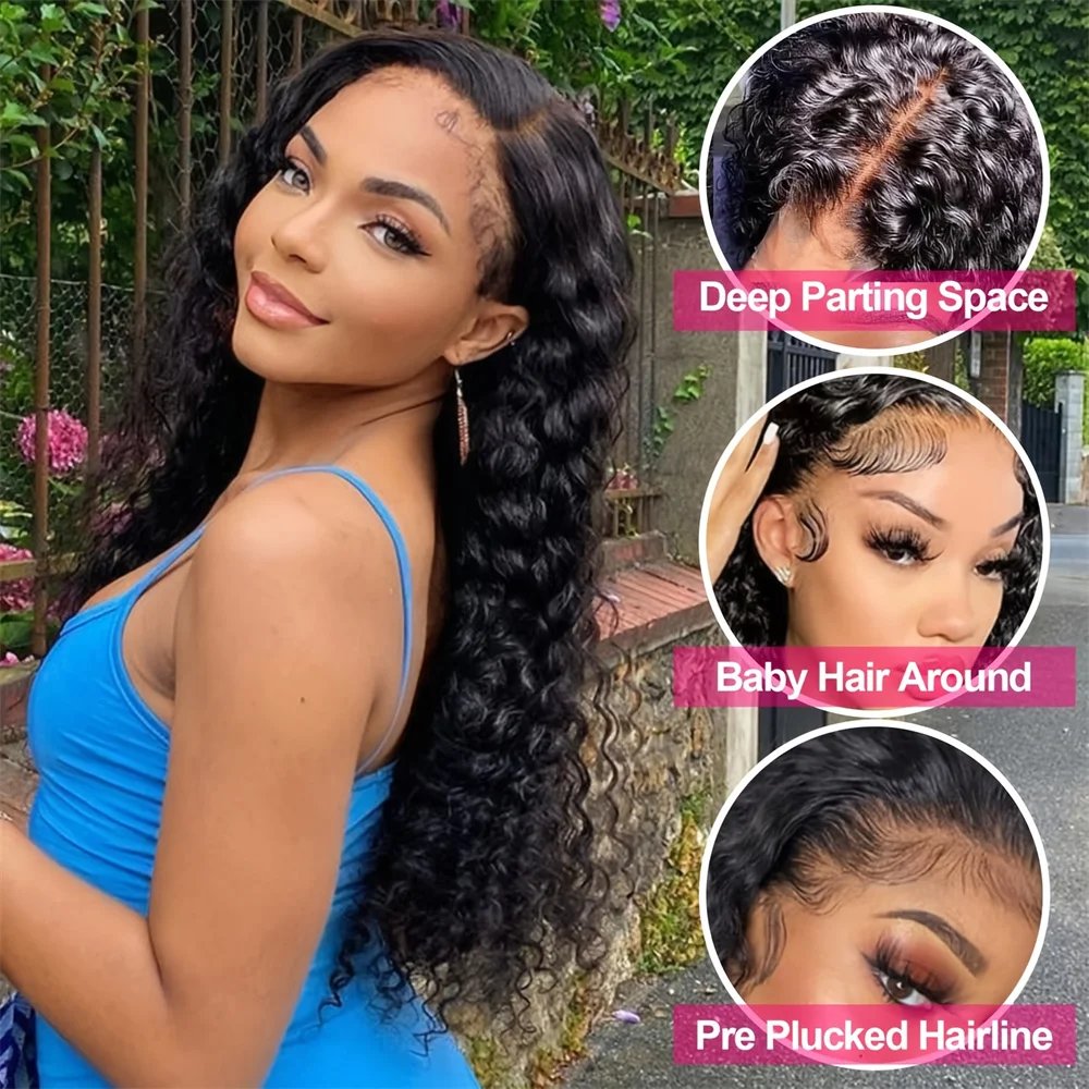 40 Inch Water Curly 13x6 HD Transparent Lace Frontal Human Hair Wigs 200% Brazilian 13x4 Loose Deep Wave Glueless Wig For Women