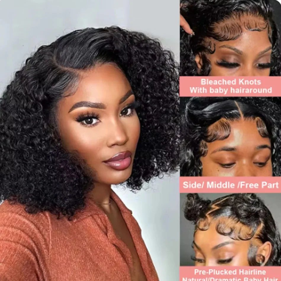Kinky Curly Bob Cheap Wig Lace Frontal Human Hair Wigs 100% Brazilian Glueless Short Water Curly ForWomen 180Density Wear And Go Kinky Curly Bob Cheap Wig Lace Frontal Human Hair Wigs 100% Brazilian Glueless Short Water Curly ForWomen 180Density Wear And Go