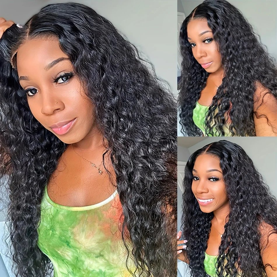 Glueless Wig Human Hair Ready To Wear Water Wave Lace Front Wig 4x4 5x5 Lace Closure Black Wig Curly HD Lace Frontal Human Hair