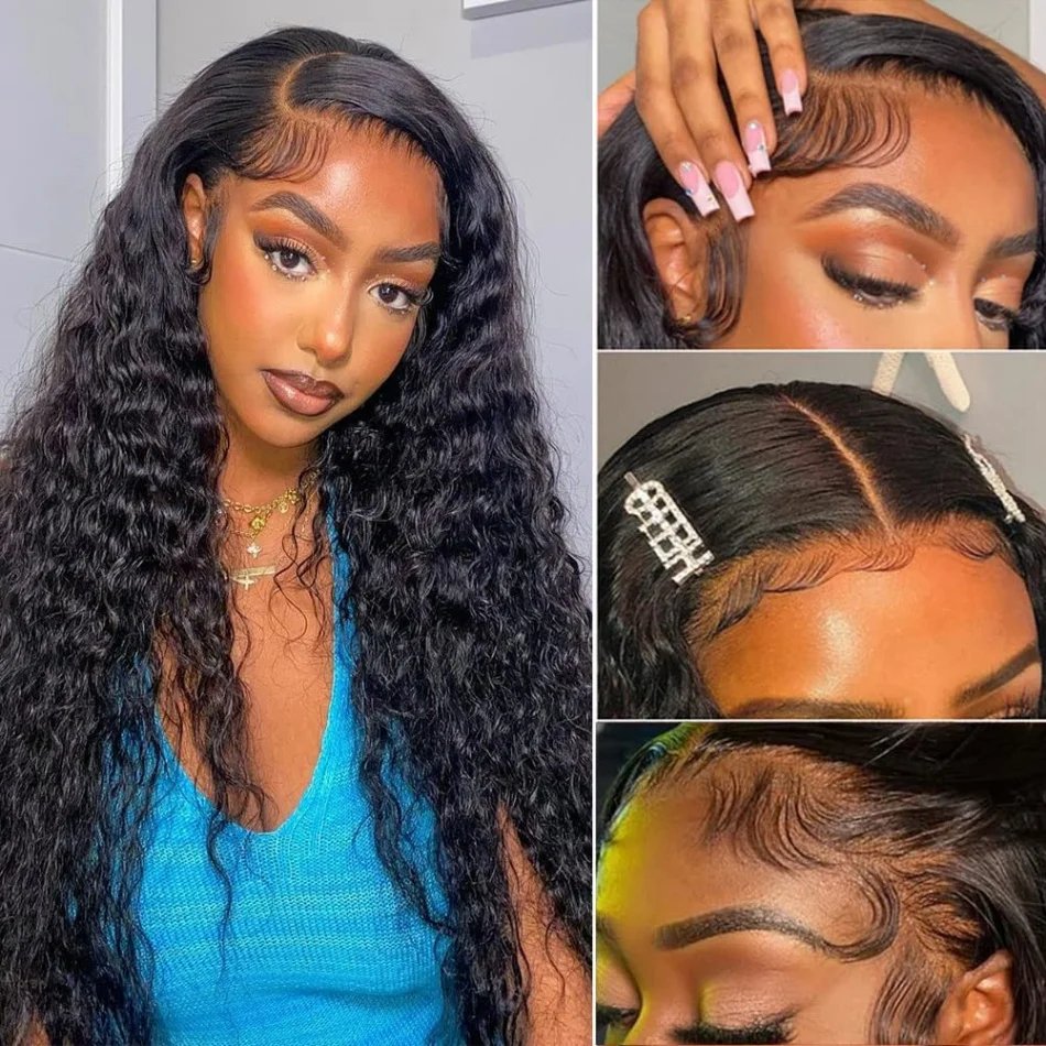 Glueless Wig Human Hair Ready To Wear Water Wave Lace Front Wig 4x4 5x5 Lace Closure Black Wig Curly HD Lace Frontal Human Hair