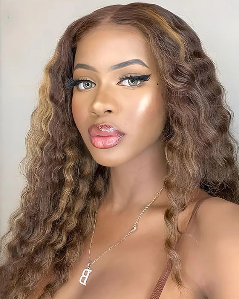 Highlight colored 13x6 hd lace frontal human hair deep wave wig for women brazilian glueless curly cheap wigs on sale clearance
