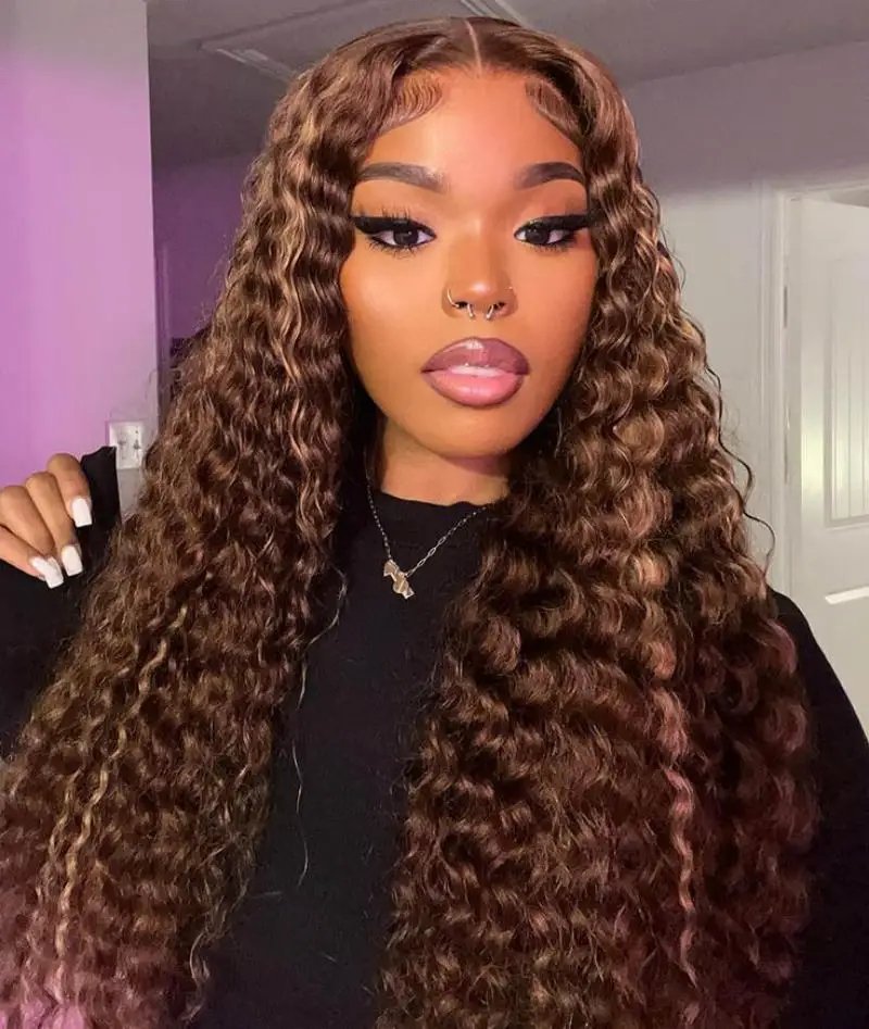 Highlight colored 13x6 hd lace frontal human hair deep wave wig for women brazilian glueless curly cheap wigs on sale clearance