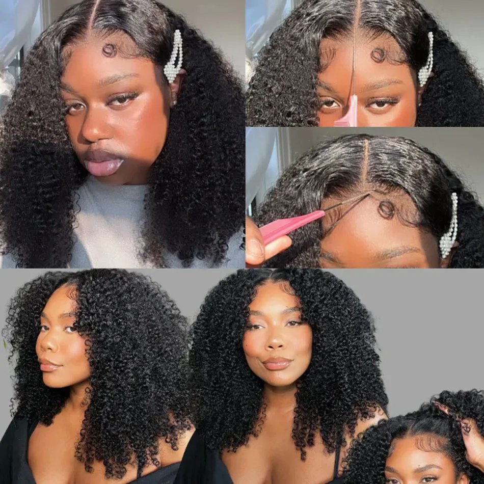 Glueless 8 to 16 Inch Kinky Curly Bob Human Hair Wig Wear To Go Pre Plucked Lace Peruvian Curly Bob Wigs For Women and Girls