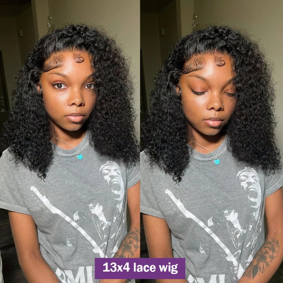 Glueless 8 to 16 Inch Kinky Curly Bob Human Hair Wig Wear To Go Pre Plucked Lace Peruvian Curly Bob Wigs For Women and Girls