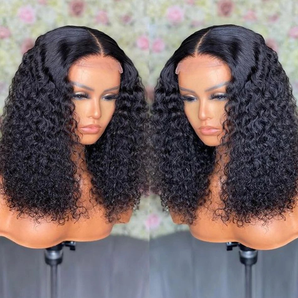 Glueless 8 to 16 Inch Kinky Curly Bob Human Hair Wig Wear To Go Pre Plucked Lace Peruvian Curly Bob Wigs For Women and Girls