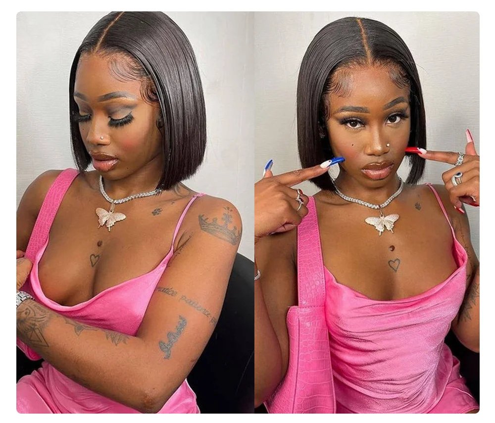 Ready To Wear Bob 220% Glueless Wig Human Hair 13x4 Bob Lace Frontal Wig Short Bob Wig Bone Straight Human Hair Wig Pre Plucked