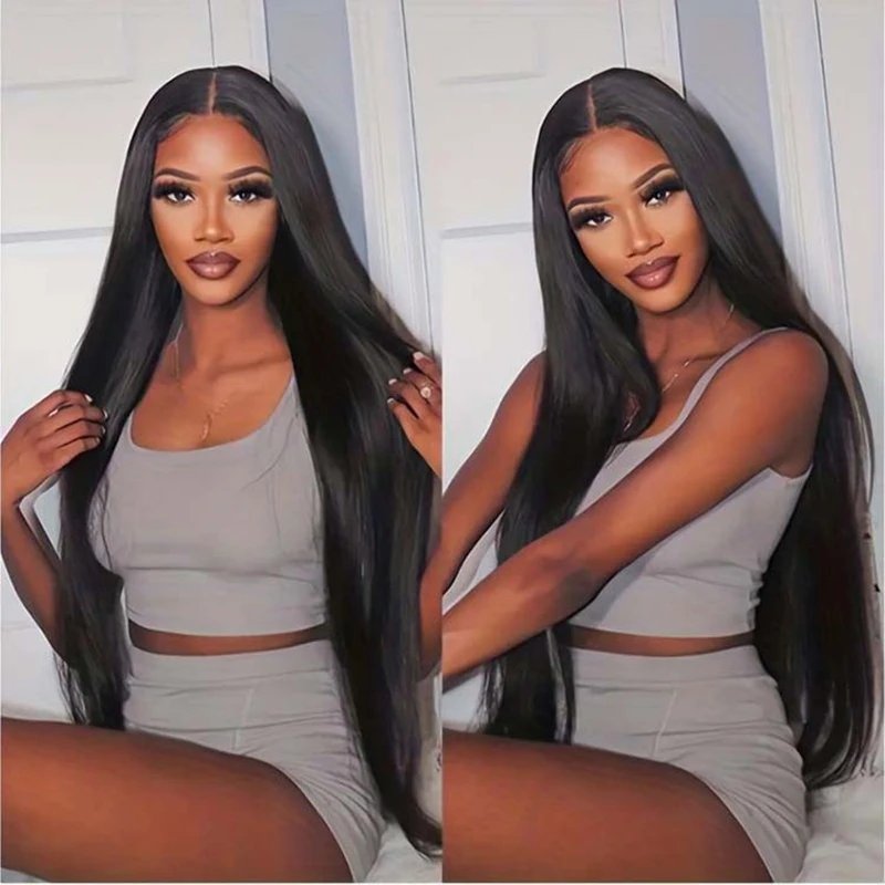 30 36 40 Inch Bone Straight 13x4 13x6 HD Lace Frontal Wigs Glueless Transparent Lace Human Hair Wigs For Women