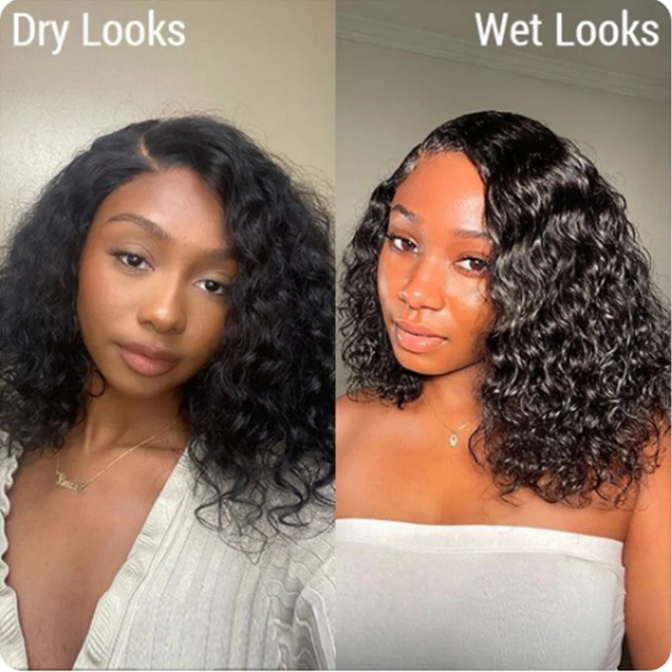 13X4 Water Wave Lace Front 100%Human Hair Wigs 16Inch Brazilian Glueless Short Bob DeepCurly For Woman Ready To Wear Frontal Wig