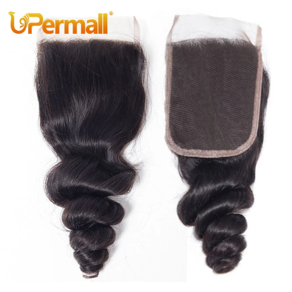 Upermall Loose Wave 5x5 4x4 Lace Closure Pre Plucked Swiss HD Transparent 13x4 Ear To Ear Frontal Free Part 100% Remy Human Hair