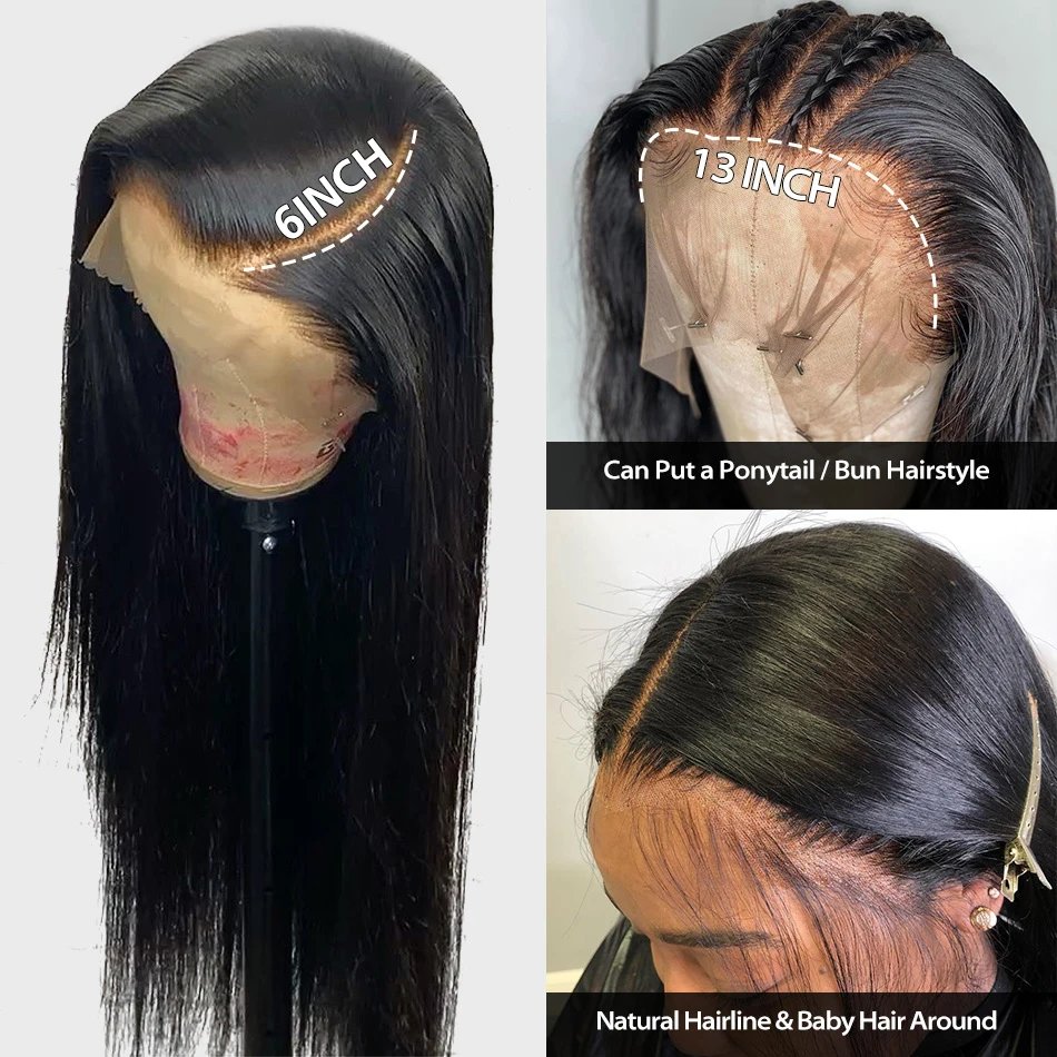 250% HD Bone Straight 13x6 Lace Front Human Hair Wigs 30 40 Inches Transparent 13x4 Lace Frontal Wig 5x5 Closure Remy Hair Wig
