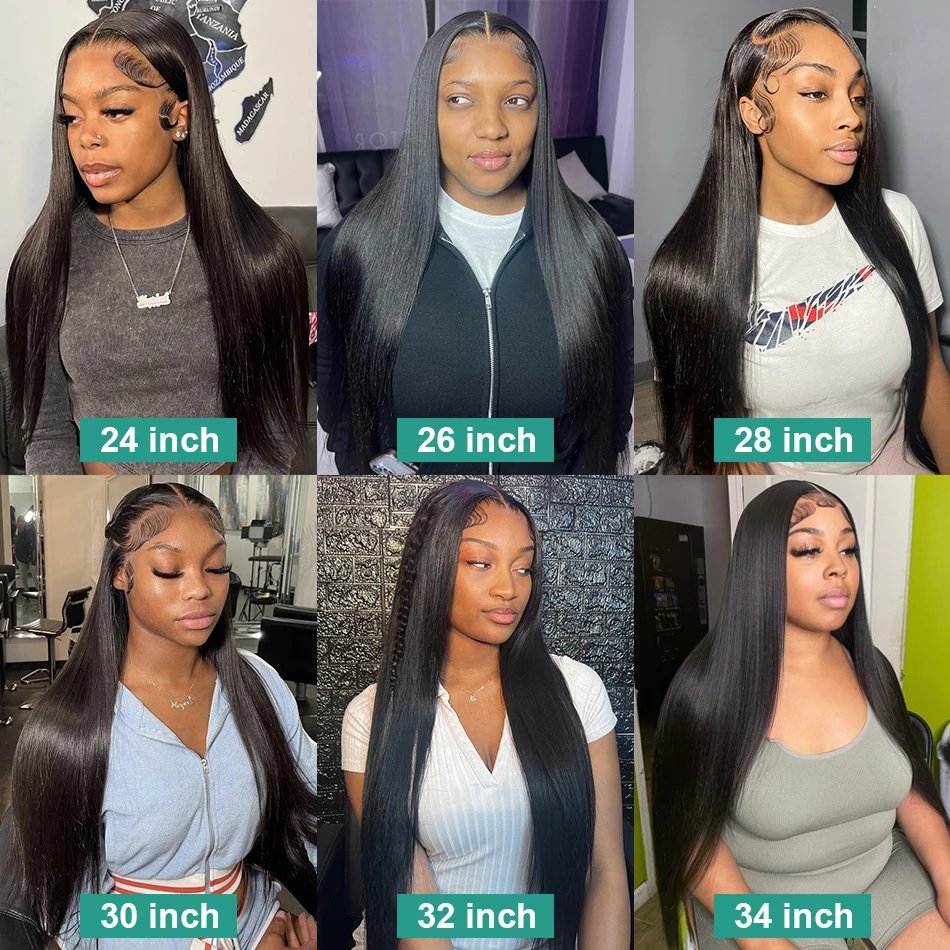 250% HD Bone Straight 13x6 Lace Front Human Hair Wigs 30 40 Inches Transparent 13x4 Lace Frontal Wig 5x5 Closure Remy Hair Wig