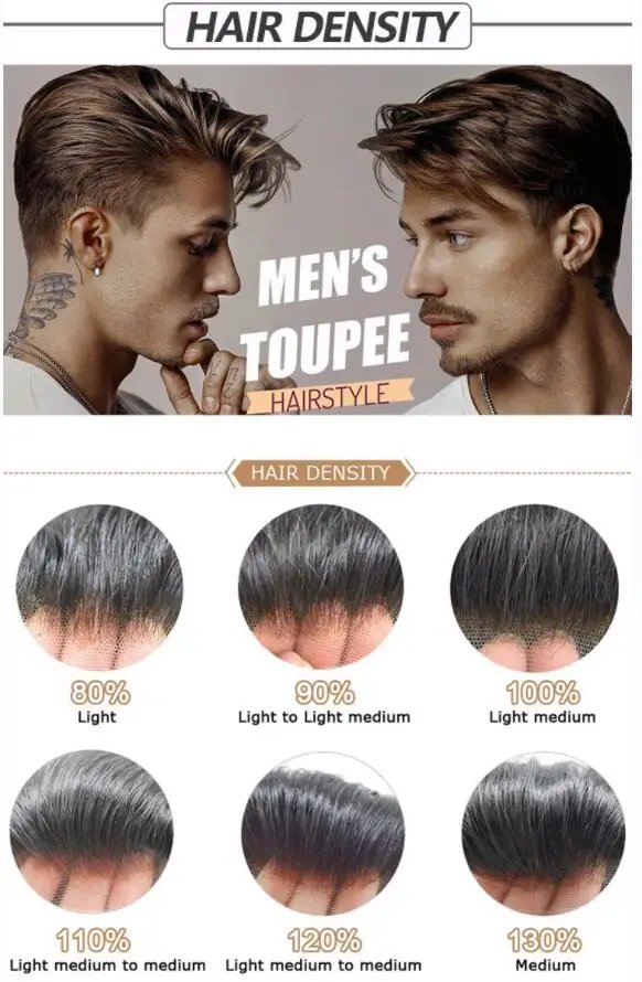 Toupee for Men Fine Mono Men Toupee Human Hair Replacement System Hair Prosthesis Natural Black Hair Units