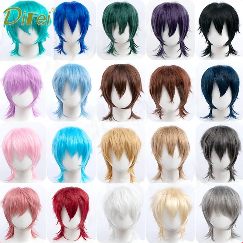DIFEI Synthetic Black Red Pink Short Straight Hair For Boy Party Heat Resistant Fake Hair Mullet Fish Head Type Men Cosplay Wigs DIFEI Synthetic Black Red Pink Short Straight Hair For Boy Party Heat Resistant Fake Hair Mullet Fish Head Type Men Cosplay Wigs