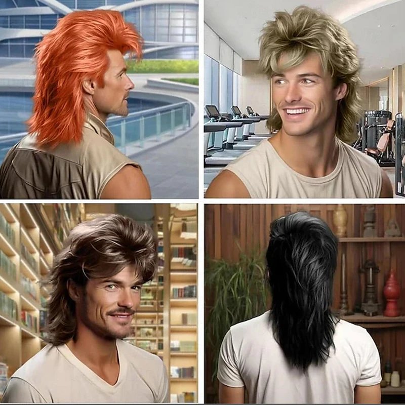 HAIRJOY Synthetic Hair Mullet Wigs for Men 70s & 80s Costume Party Synthetic Wigs